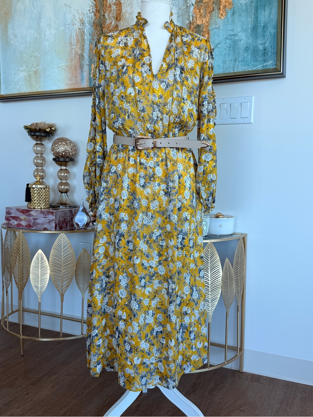 Yellow Floral Long Sleeve  Dress